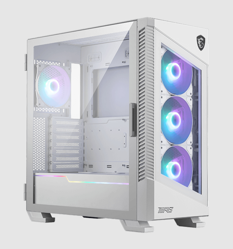  Mid-Tower Case: MSI MPG VELOX 100R - White<br>4x 120mm ARGB Fans, 2x USB 3.2 + 1x USB Type-C, Tempered Glass Side Panel, Supports: ATX/mATX/mini-ITX  